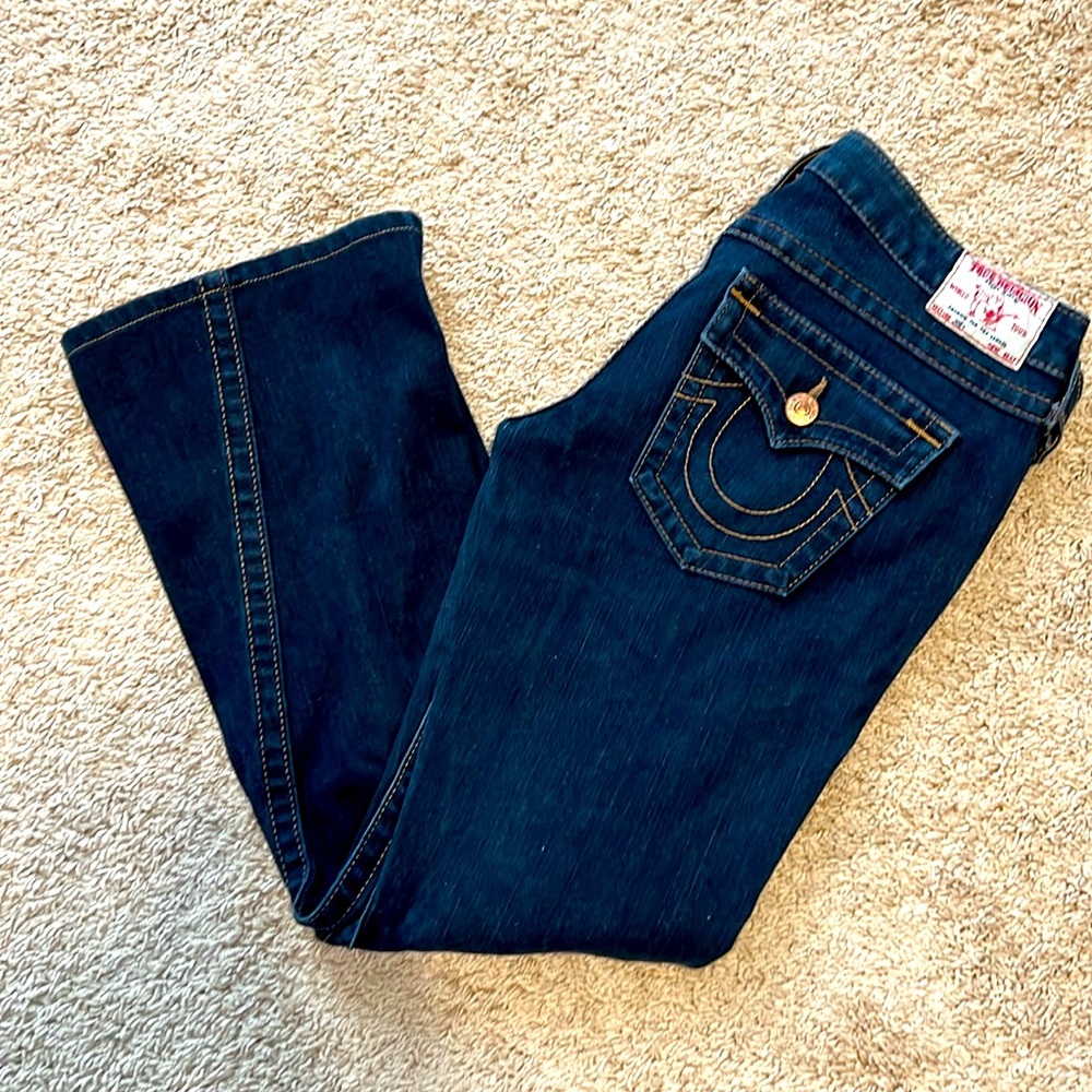 True Religion dark wash flare jeans, size 29